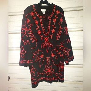 Plus Size 4X Catherines Red Embroidered Knit black top shirt women's